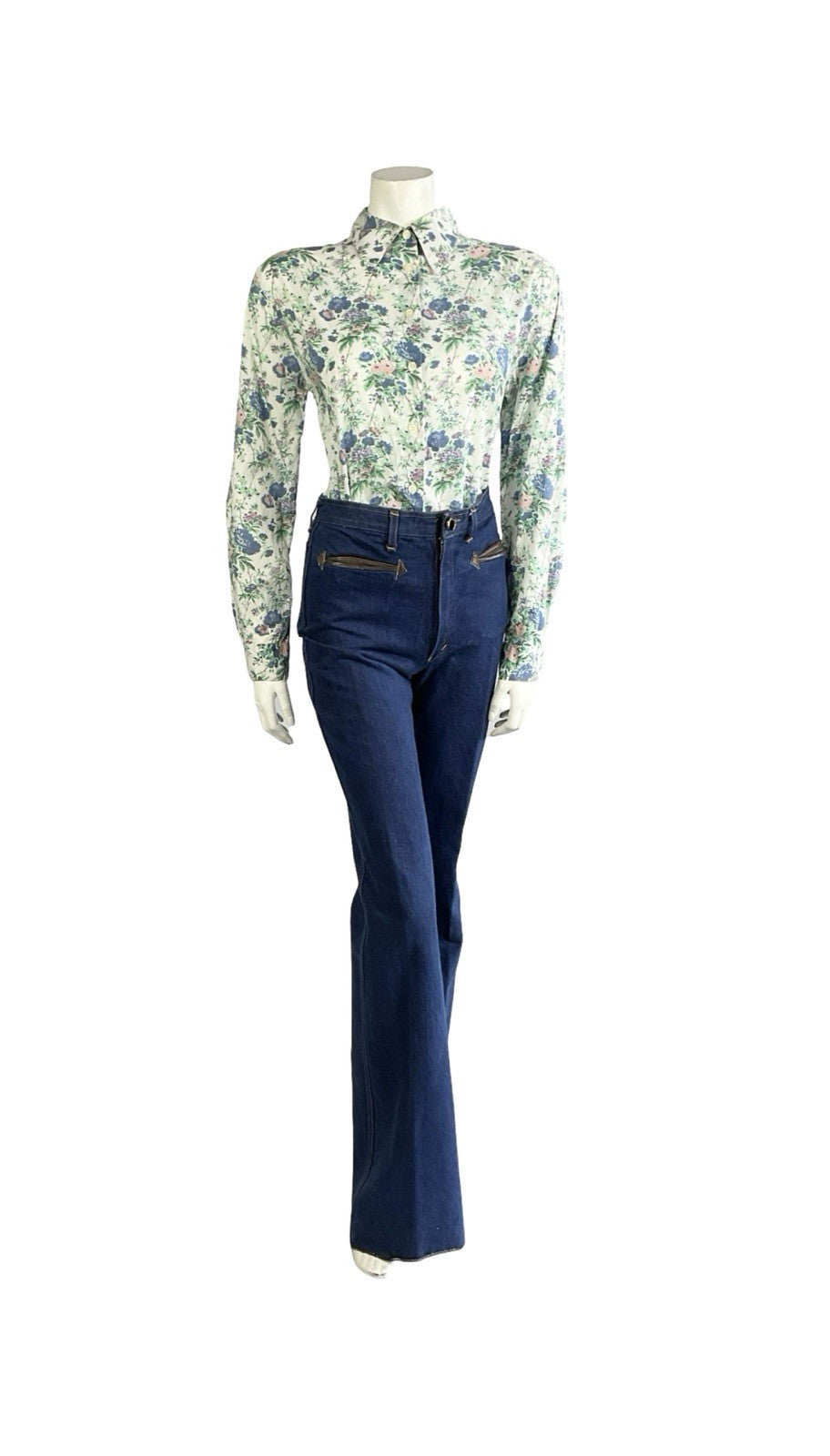 VTG 60S 70S WHITE BLUE PURPLE PINK FLORAL ROSE DAGGER COLLAR MOD SHIRT 10