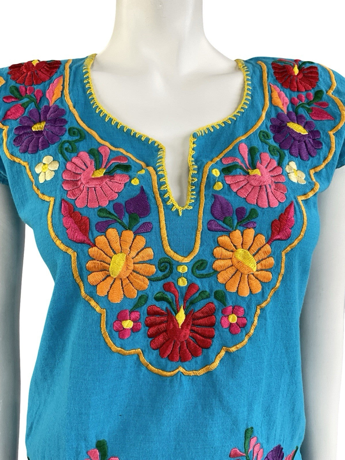 VTG 60S 70S BLUE RED ORANGE PINK RED GREEN MEXICAN FOLK EMBROIDERED FLORAL TOP 8