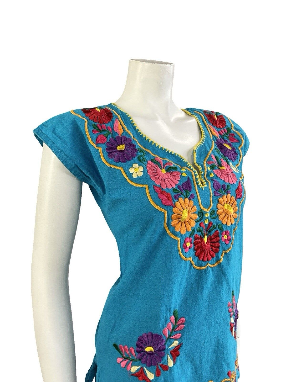 VTG 60S 70S BLUE RED ORANGE PINK RED GREEN MEXICAN FOLK EMBROIDERED FLORAL TOP 8