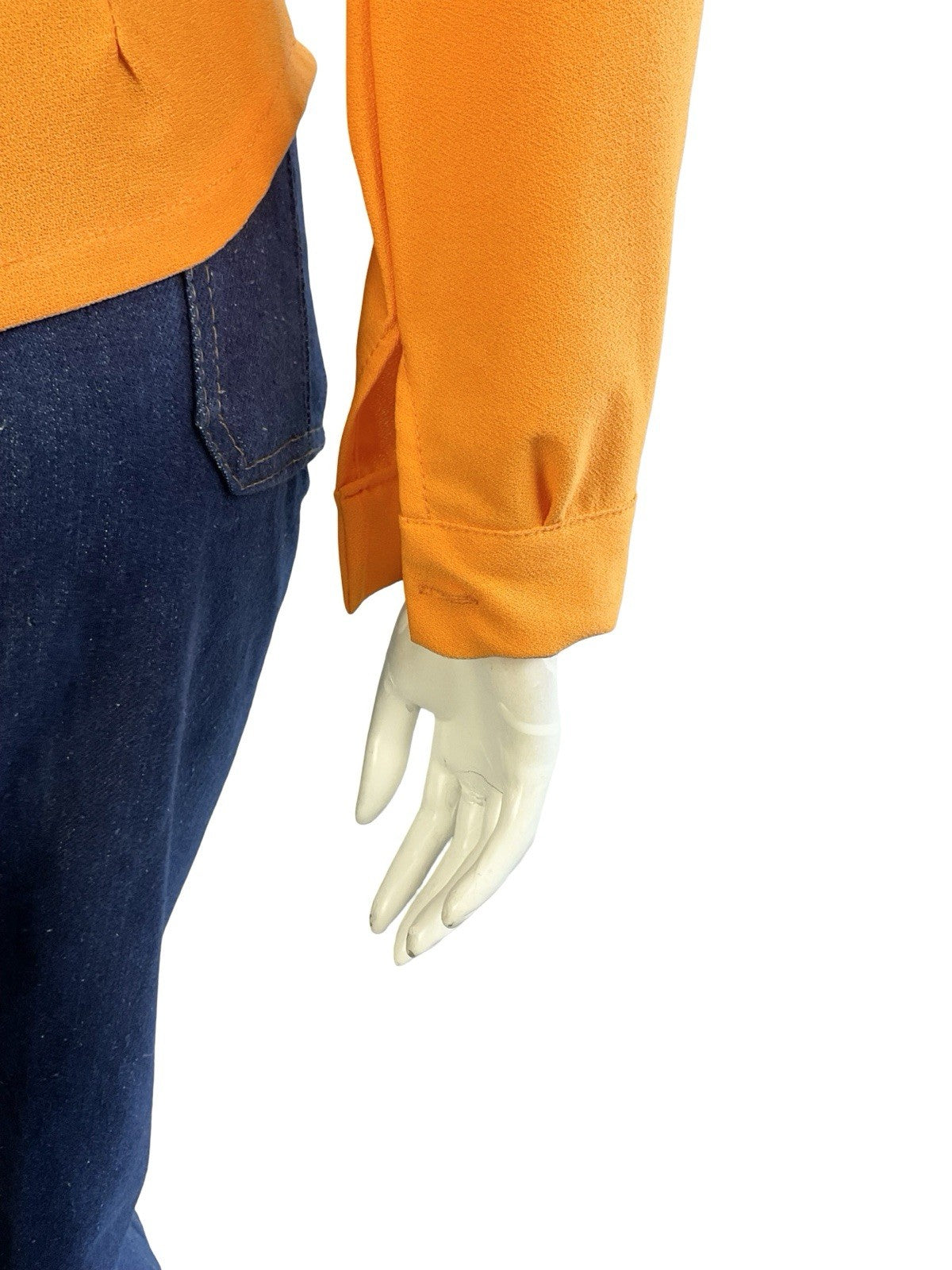 VTG 60S SPACE AGE MOD GOGO BRIGHT ORANGE ZIP UP DAGGER COLLAR SHIRT 12 14 M