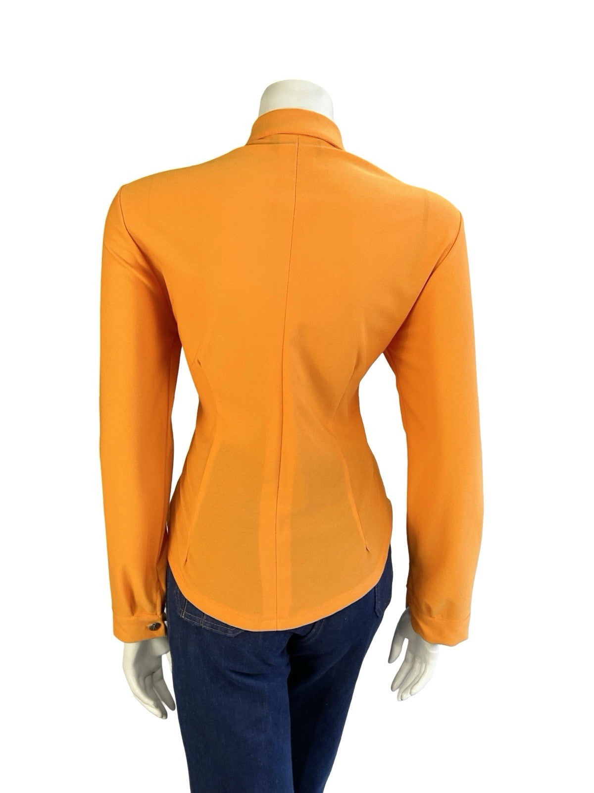 VTG 60S SPACE AGE MOD GOGO BRIGHT ORANGE ZIP UP DAGGER COLLAR SHIRT 12 14 M