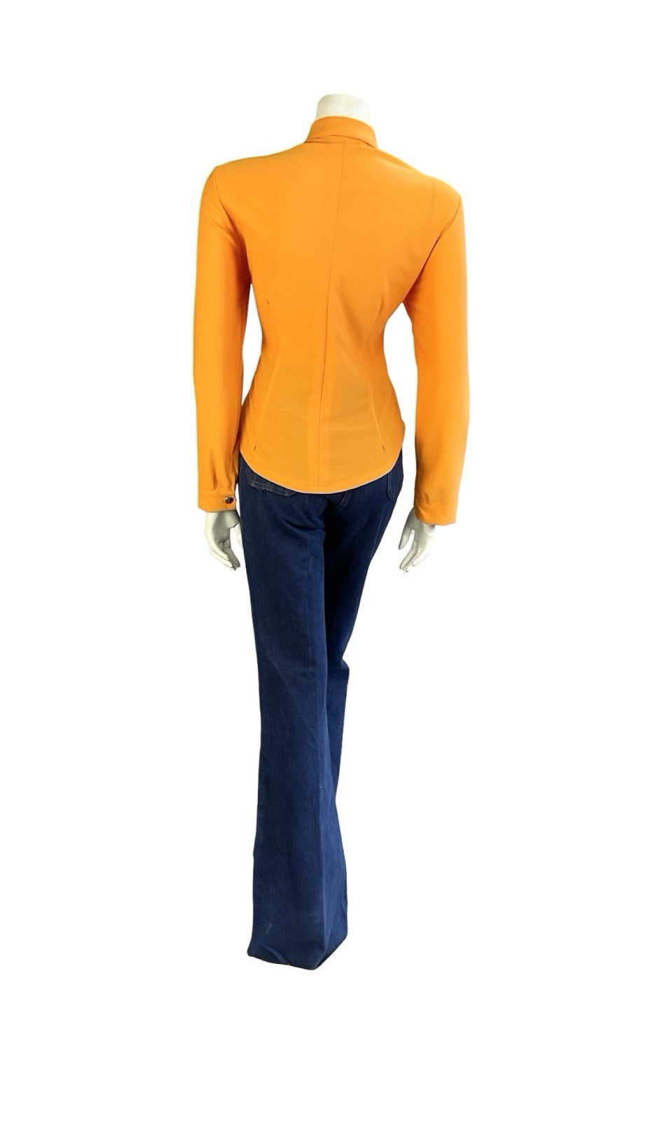 VTG 60S SPACE AGE MOD GOGO BRIGHT ORANGE ZIP UP DAGGER COLLAR SHIRT 12 14 M