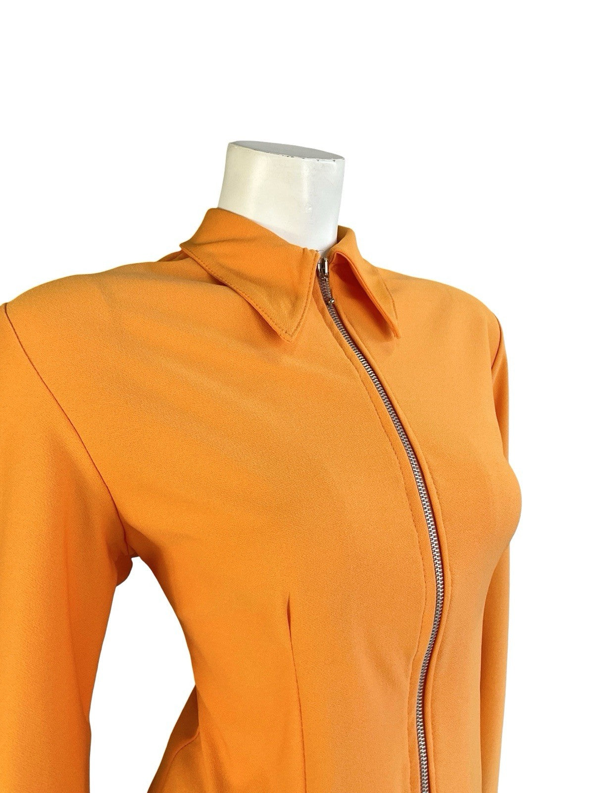 VTG 60S SPACE AGE MOD GOGO BRIGHT ORANGE ZIP UP DAGGER COLLAR SHIRT 12 14 M
