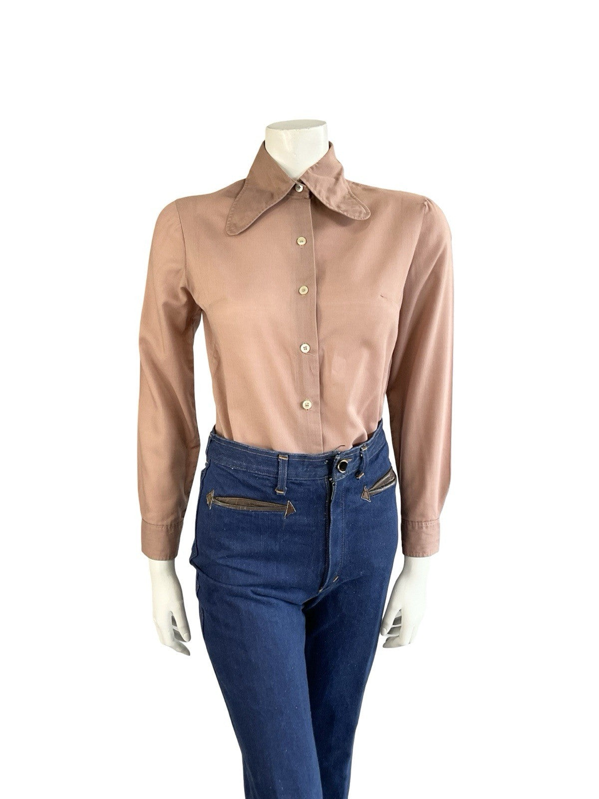VTG 60S 70S MAUVE PURPLE MOD DOG EAR BEAGLE COLLAR MONOCHROME SHIRT 10 12