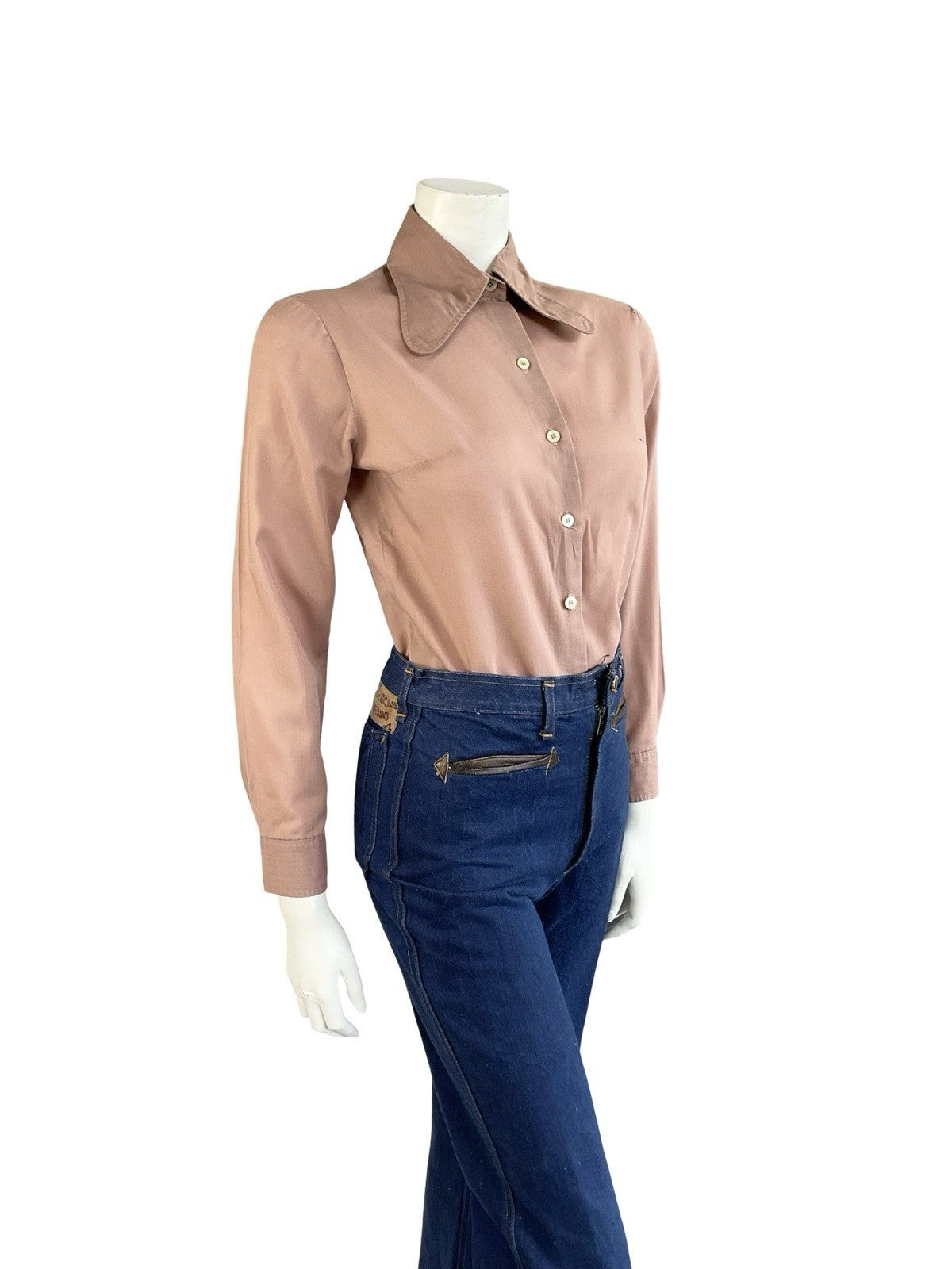 VTG 60S 70S MAUVE PURPLE MOD DOG EAR BEAGLE COLLAR MONOCHROME SHIRT 10 12