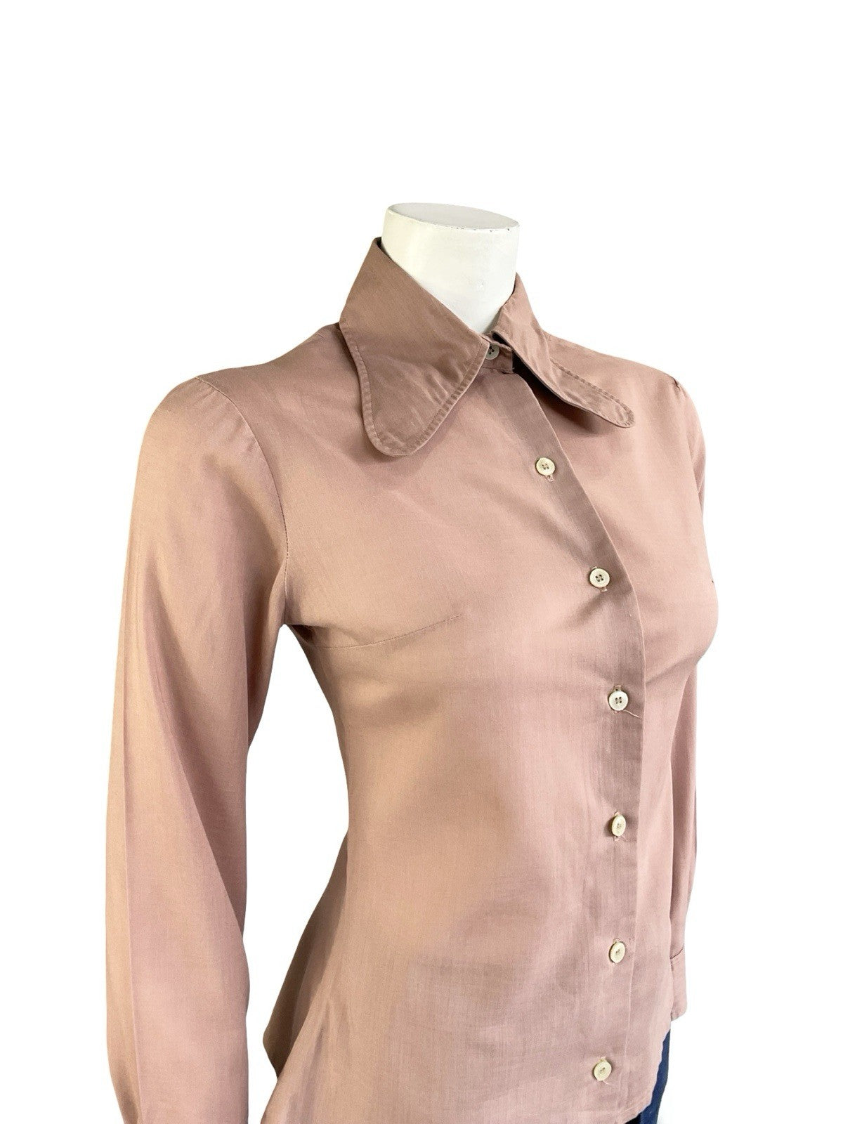 VTG 60S 70S MAUVE PURPLE MOD DOG EAR BEAGLE COLLAR MONOCHROME SHIRT 10 12
