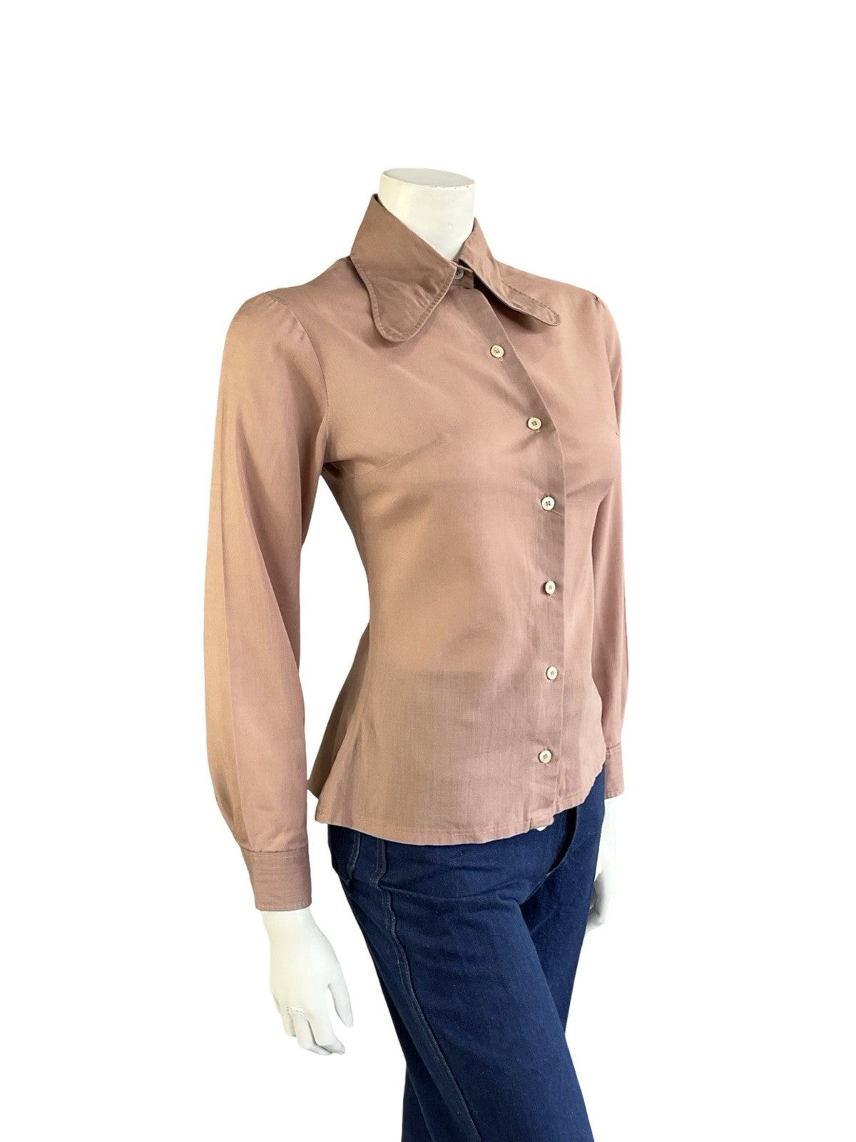 VTG 60S 70S MAUVE PURPLE MOD DOG EAR BEAGLE COLLAR MONOCHROME SHIRT 10 12