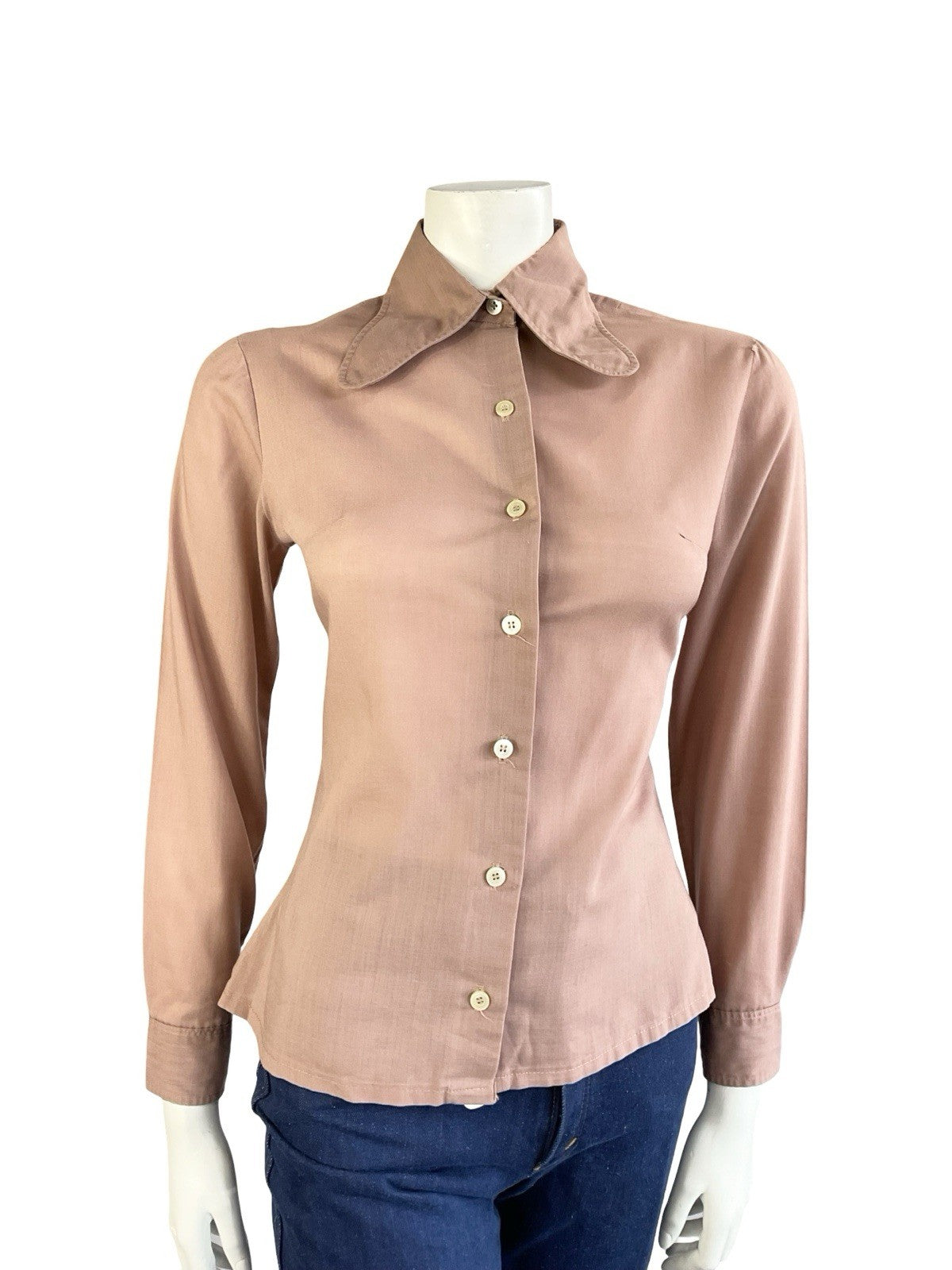 VTG 60S 70S MAUVE PURPLE MOD DOG EAR BEAGLE COLLAR MONOCHROME SHIRT 10 12