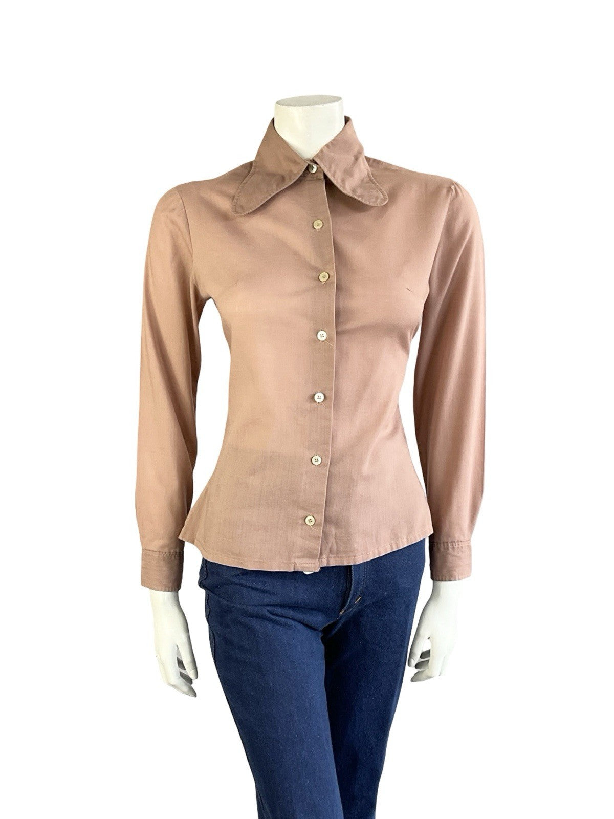 VTG 60S 70S MAUVE PURPLE MOD DOG EAR BEAGLE COLLAR MONOCHROME SHIRT 10 12