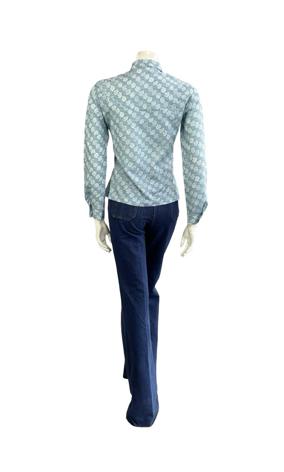 VTG 60S 70S LIGHT BLUE SPIRAL GEOMETRIC SWIRL DAGGER COLLAR SHIRT 10