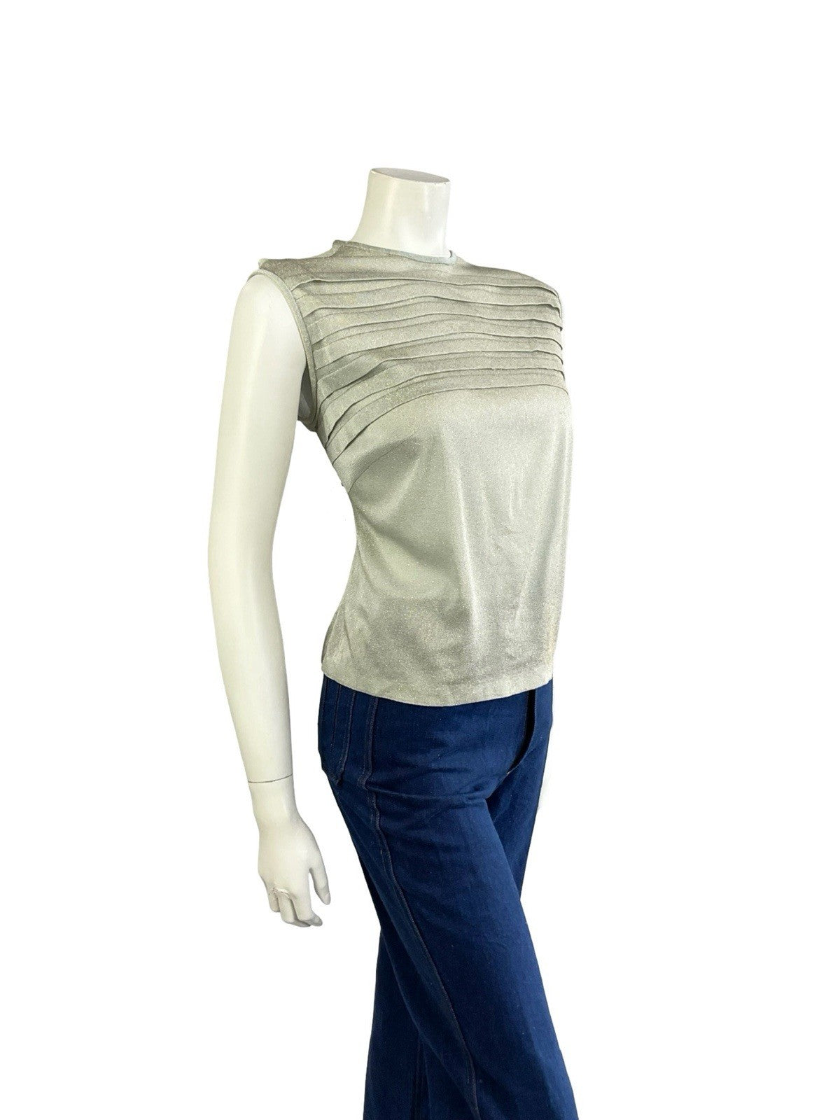 VTG 60S 70S GOLD SILVER LUREX SPARKLY GLITTER DISCO PARTY TANK TOP 12 14 M