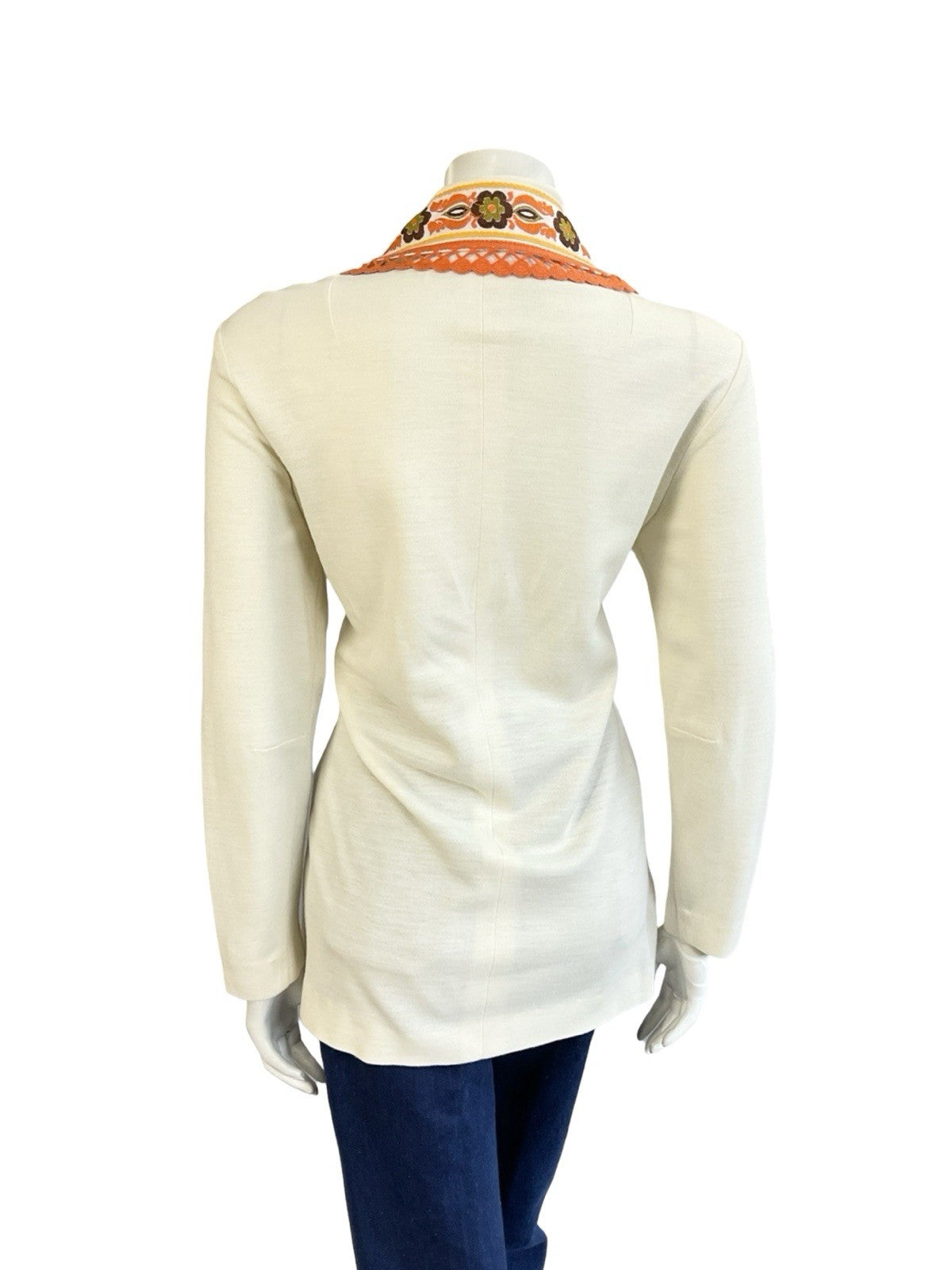 VTG 60S 70S CREAM ORANGE YELLOW BROWN HIPPY FOLK FLORAL ZIP UP TUNIC SHIRT 14