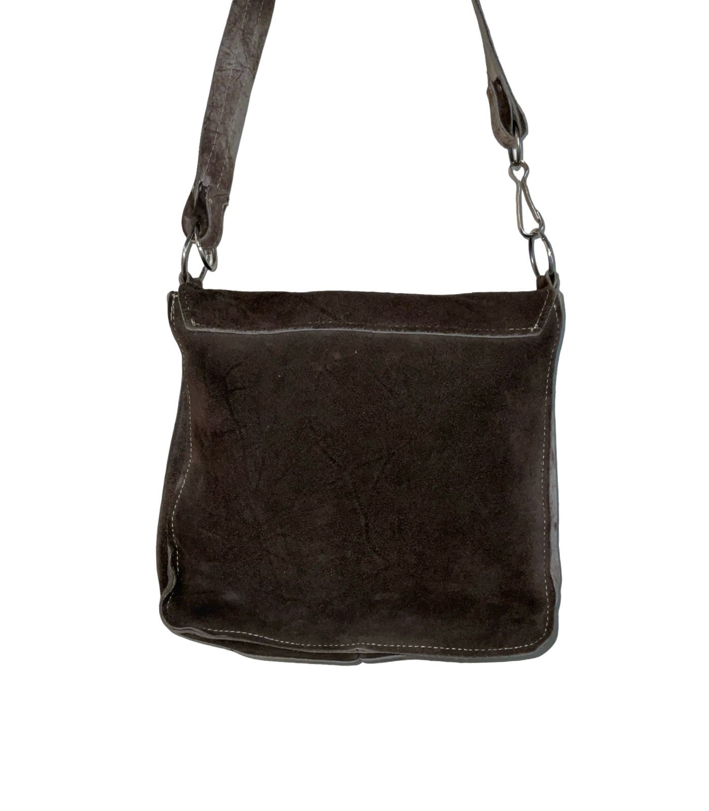 VTG 70S 80S BROWN BEIGE GEOMETRIC SILVER STUDDED SUEDE NEW WAVE SHOULDER BAG