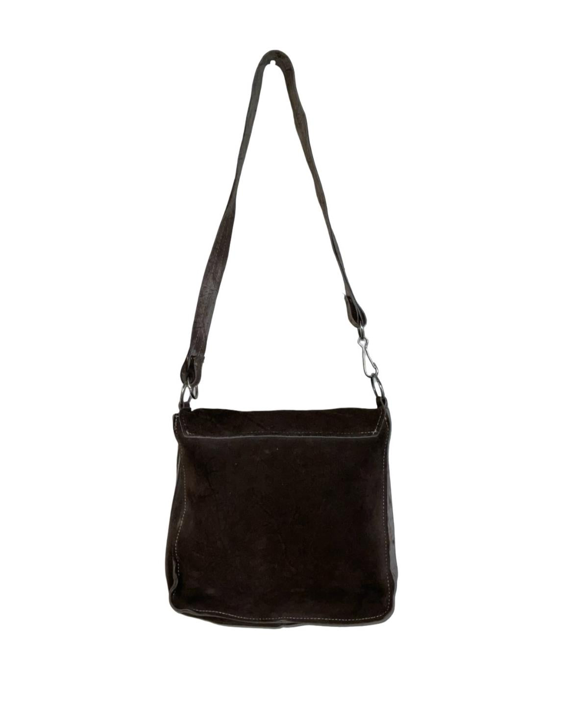 VTG 70S 80S BROWN BEIGE GEOMETRIC SILVER STUDDED SUEDE NEW WAVE SHOULDER BAG