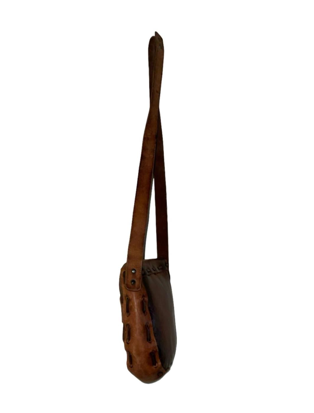 VTG 60S 70S BROWN FLORAL FOLK BOHO HAND PAINTED STITCHED SHOULDER BAG