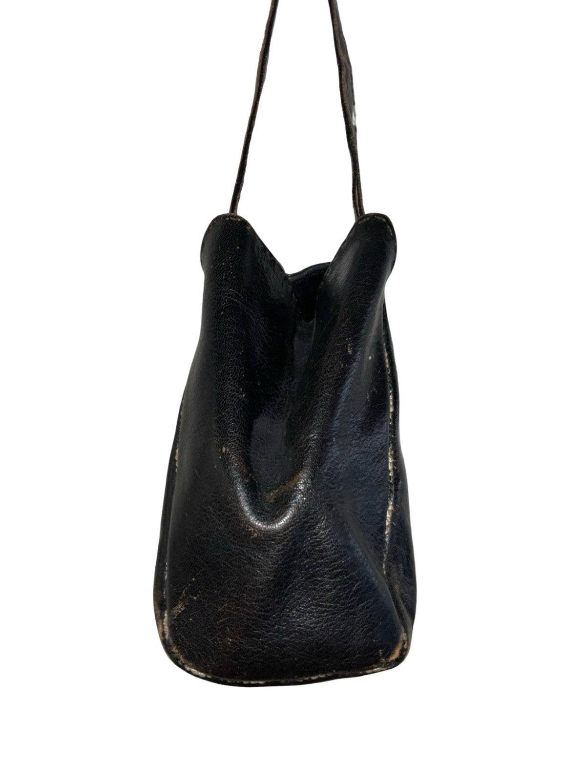 VTG 60S 70S BLACK LEATHER CRAM EMBROIDERY BOHO POUCH HAND BAG