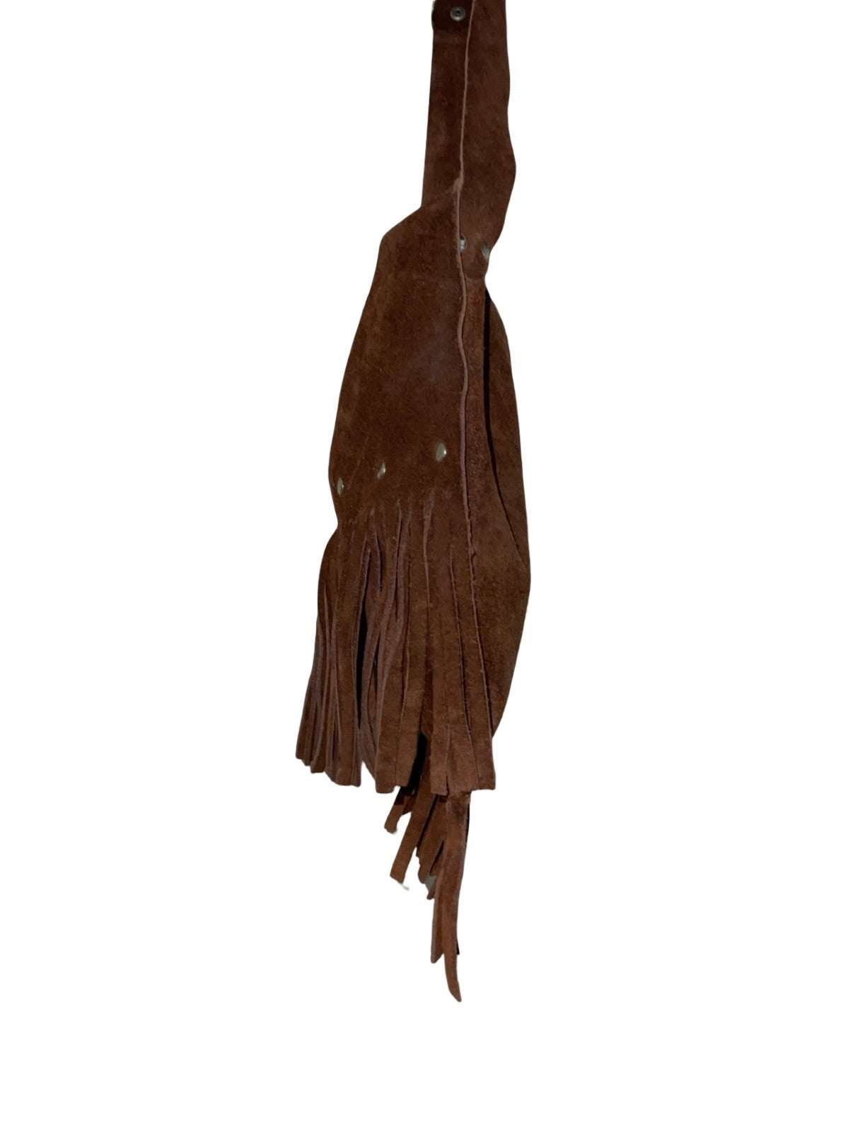 VTG 70S BROWN SUEDE WESTERN BOHO FRINGE SILVER STUDDED SHOULDER BAG
