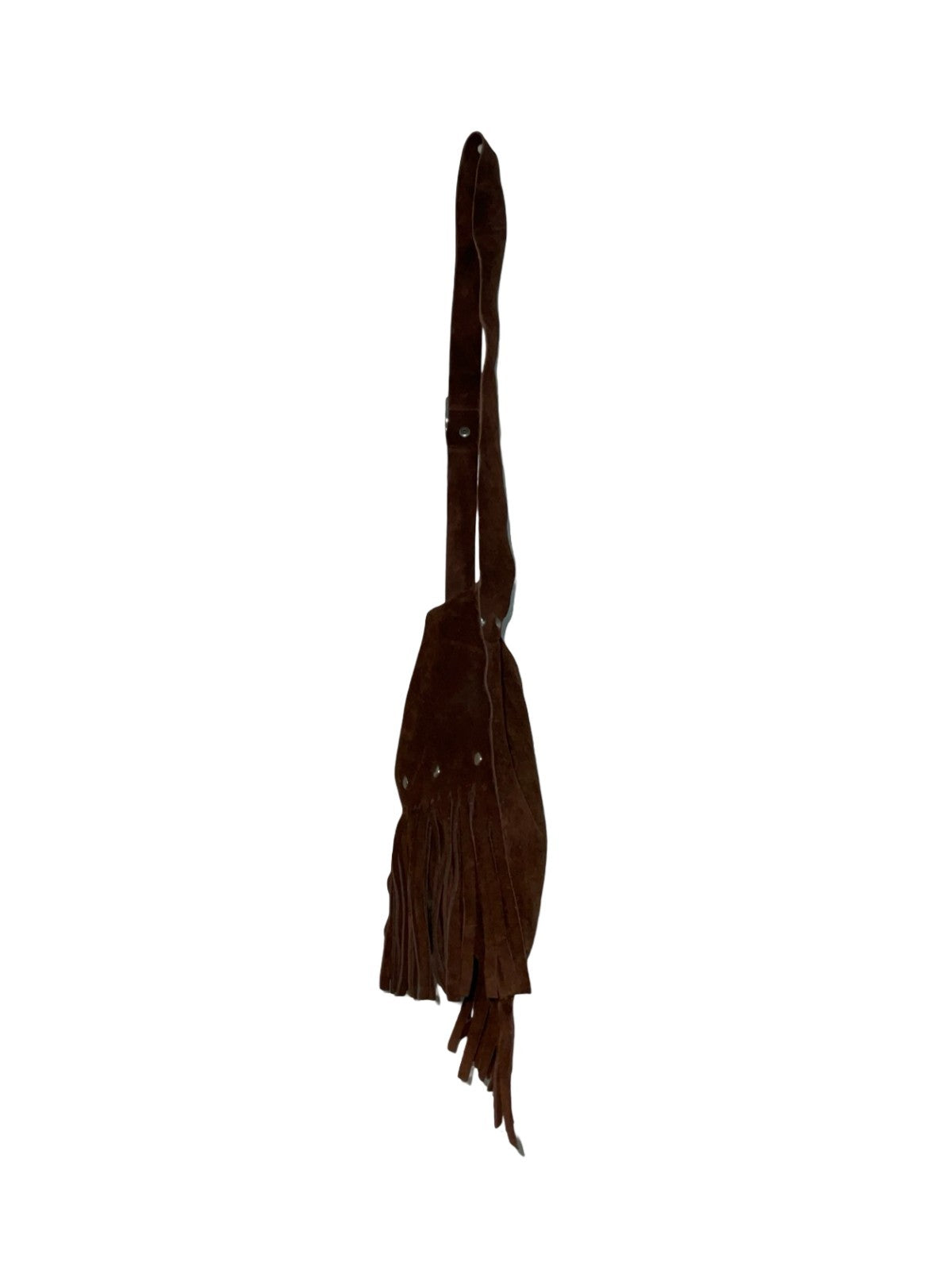 VTG 70S BROWN SUEDE WESTERN BOHO FRINGE SILVER STUDDED SHOULDER BAG