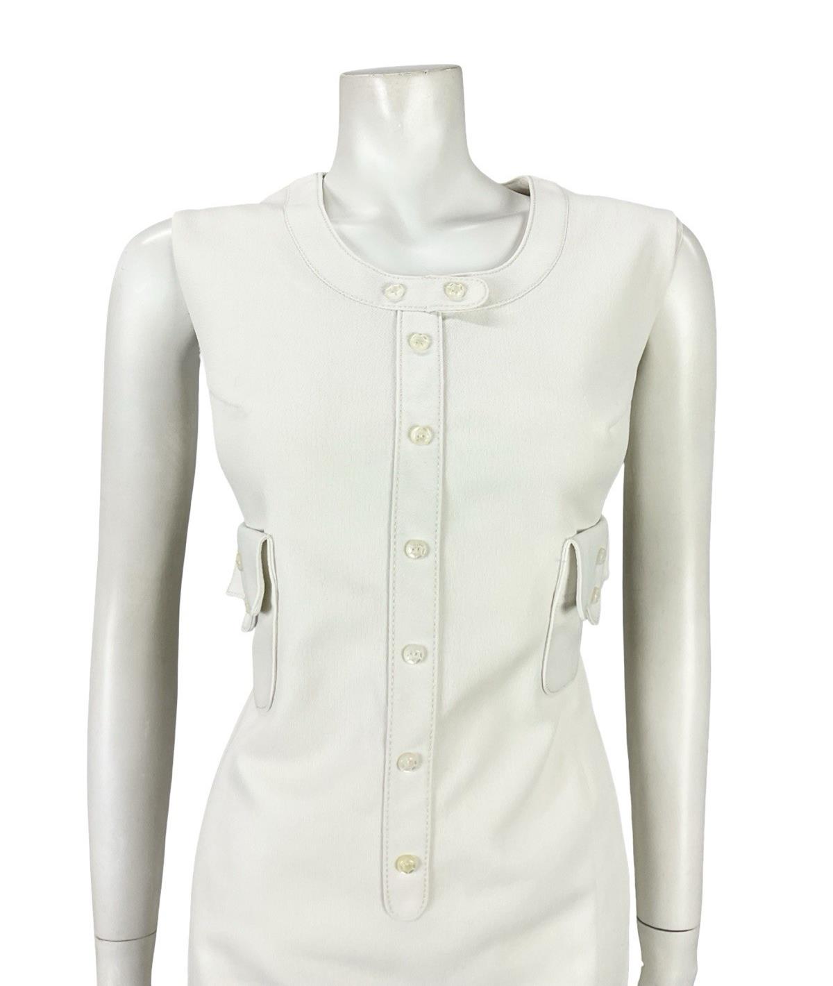 VTG 60S 70S LUCIE LINDEN WHITE GREEN GEOMETRIC MOD EMBROIDERED SHIFT DRESS 12 14