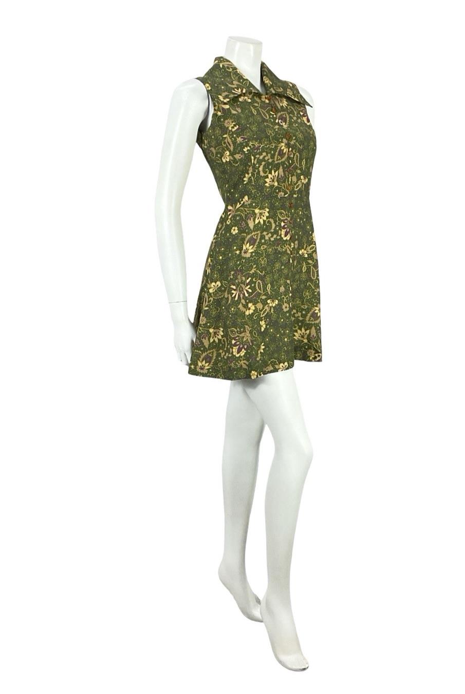 VTG JAPANESE 70S MOD GREEN PURPLE GOLD PSYCHEDELIC FLORAL DAGGER DRESS 6 8