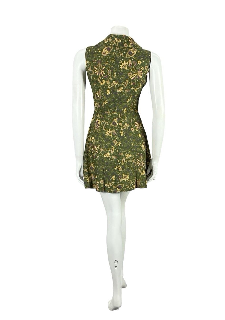 VTG JAPANESE 70S MOD GREEN PURPLE GOLD PSYCHEDELIC FLORAL DAGGER DRESS 6 8
