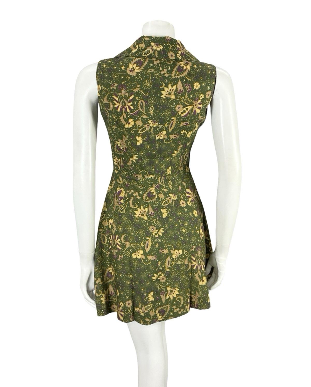 VTG JAPANESE 70S MOD GREEN PURPLE GOLD PSYCHEDELIC FLORAL DAGGER DRESS 6 8