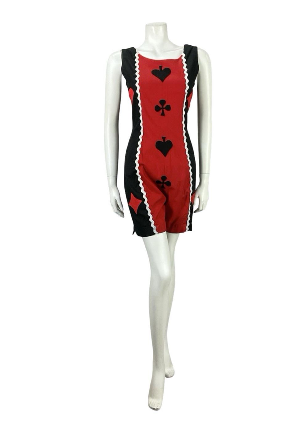 VTG 60S 70S RED BLACK WHITE PLAYING CARDS HARLEY QUINN RIC RAC JUMPSUIT 8 10 S
