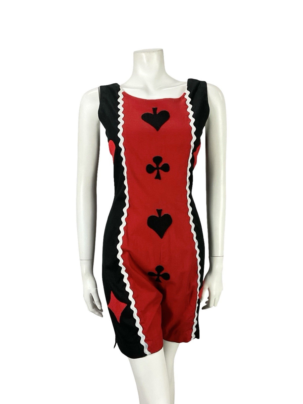 VTG 60S 70S RED BLACK WHITE PLAYING CARDS HARLEY QUINN RIC RAC JUMPSUIT 8 10 S