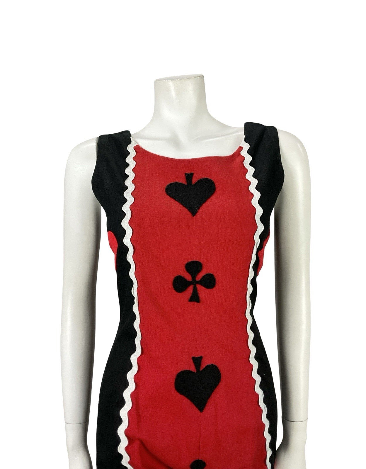 VTG 60S 70S RED BLACK WHITE PLAYING CARDS HARLEY QUINN RIC RAC JUMPSUIT 8 10 S
