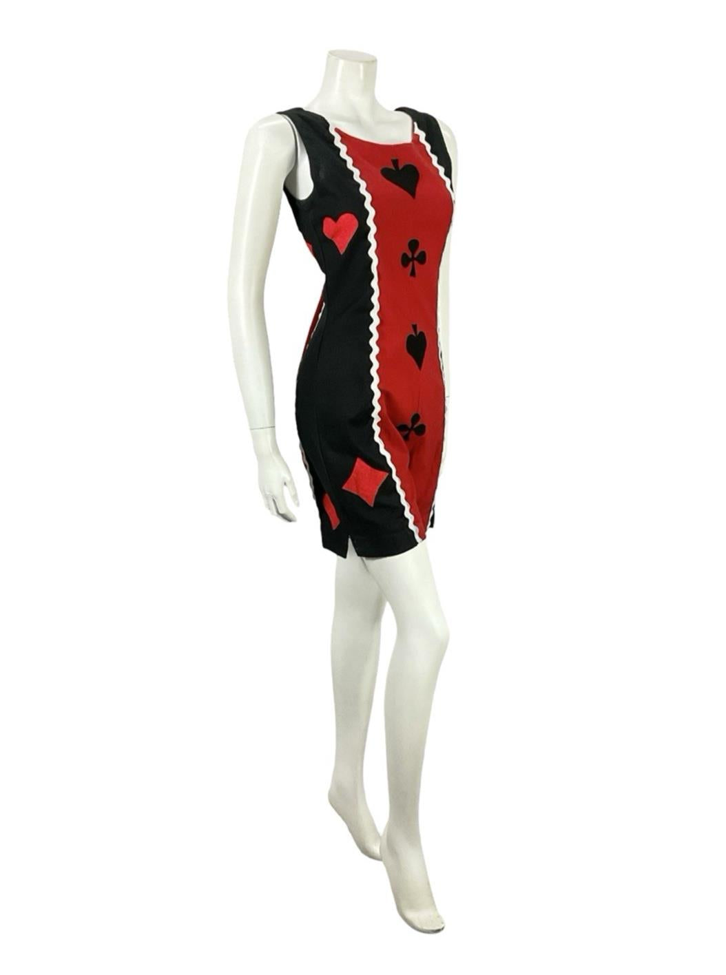 VTG 60S 70S RED BLACK WHITE PLAYING CARDS HARLEY QUINN RIC RAC JUMPSUIT 8 10 S