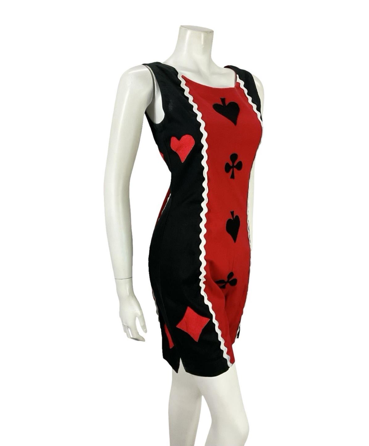 VTG 60S 70S RED BLACK WHITE PLAYING CARDS HARLEY QUINN RIC RAC JUMPSUIT 8 10 S