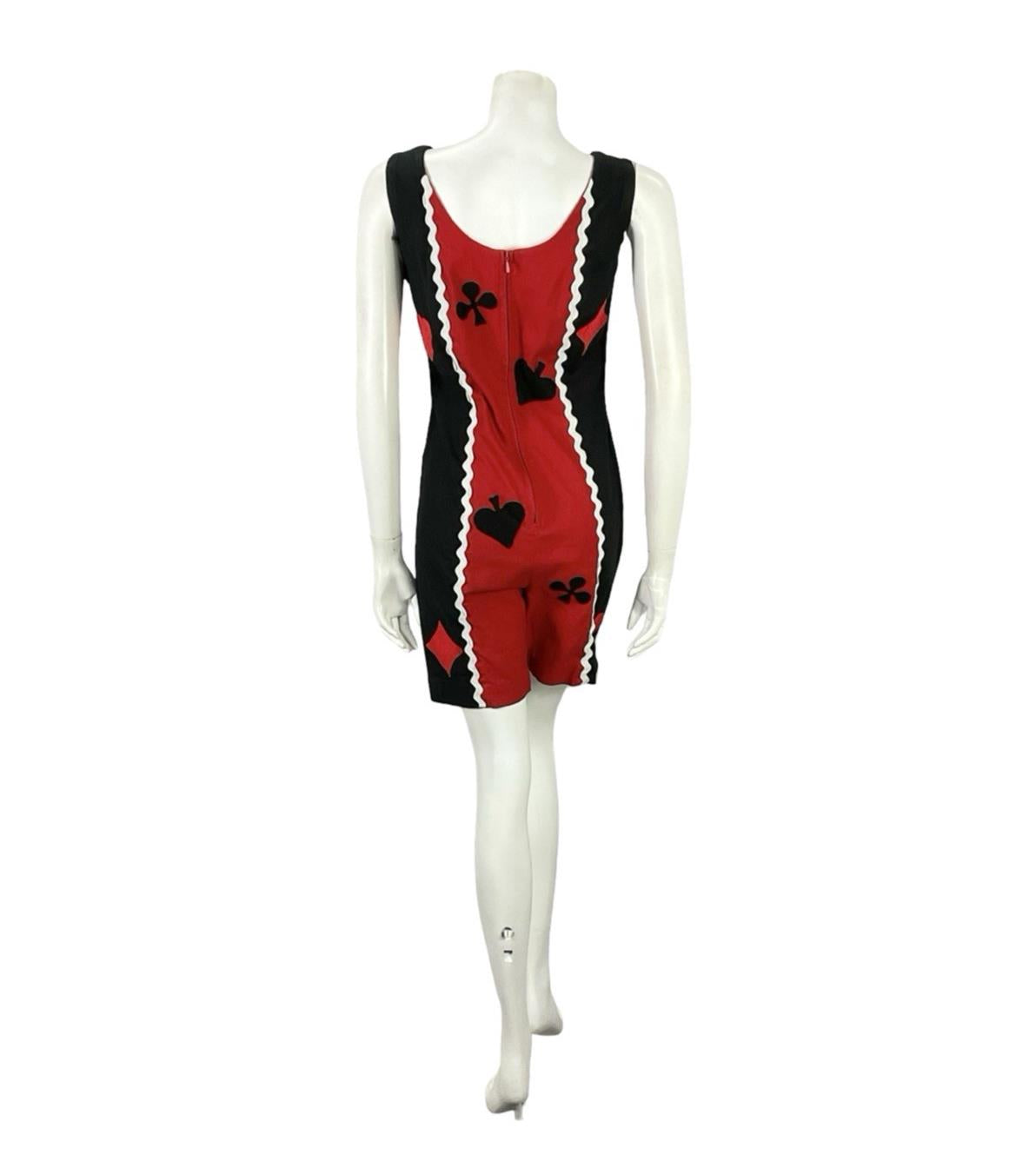 VTG 60S 70S RED BLACK WHITE PLAYING CARDS HARLEY QUINN RIC RAC JUMPSUIT 8 10 S
