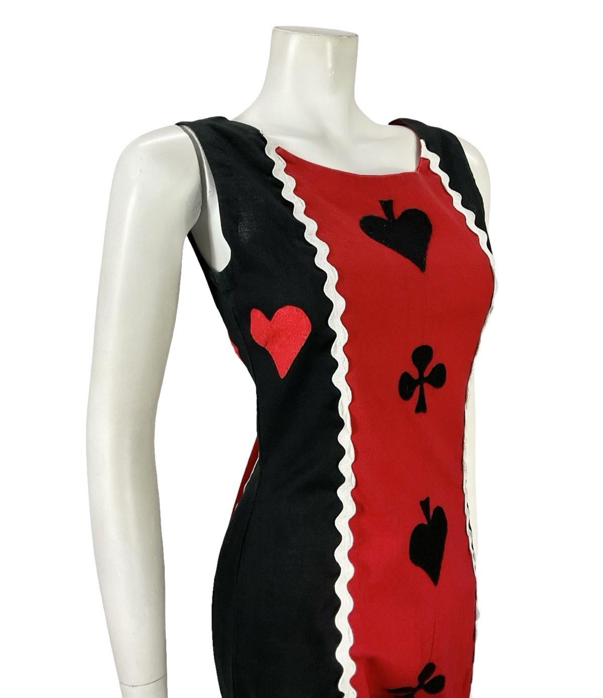 VTG 60S 70S RED BLACK WHITE PLAYING CARDS HARLEY QUINN RIC RAC JUMPSUIT 8 10 S