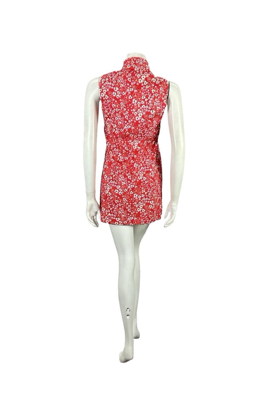 VTG 60S RED WHITE MOD GOGO FLORAL DAGGER COLLAR SHIFT SUPER MINI DRESS 8