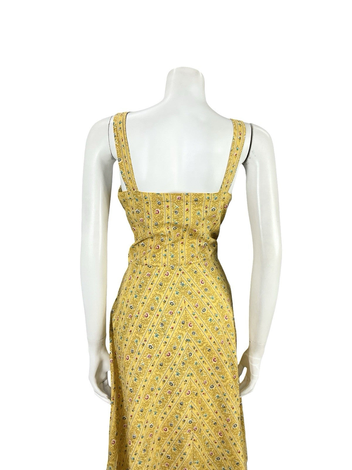 VTG 60S 70S YELLOW BLUE PINK STRAPPY A LINE ROCKABILLY SUN SWING DRESS 14