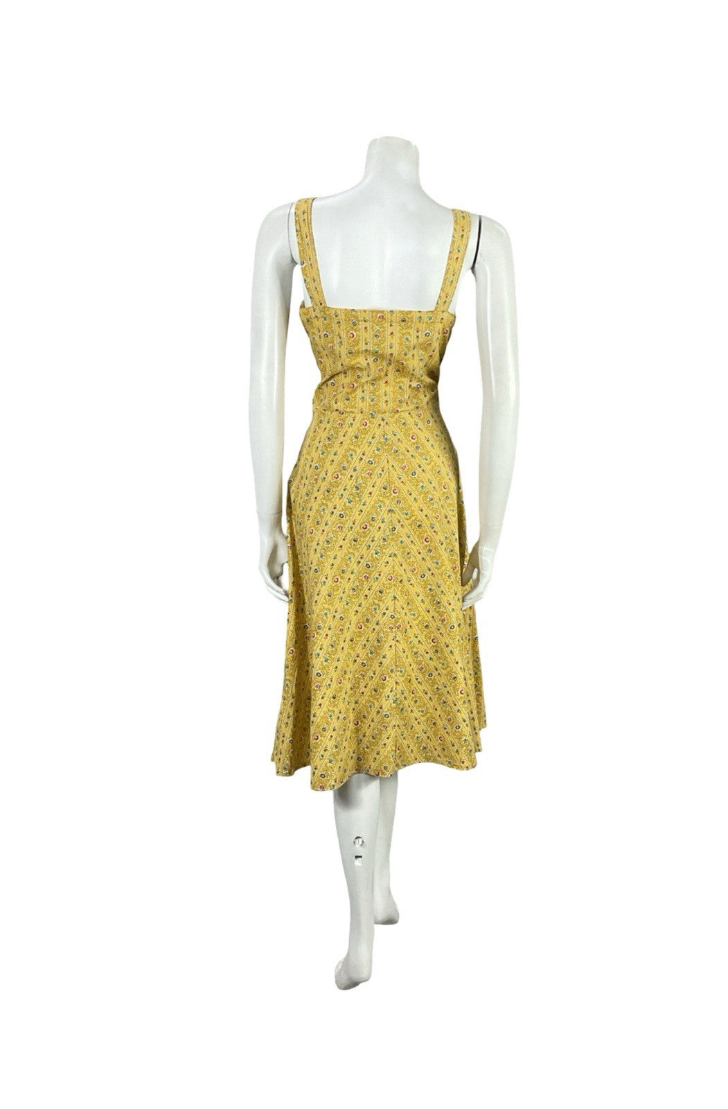 VTG 60S 70S YELLOW BLUE PINK STRAPPY A LINE ROCKABILLY SUN SWING DRESS 14