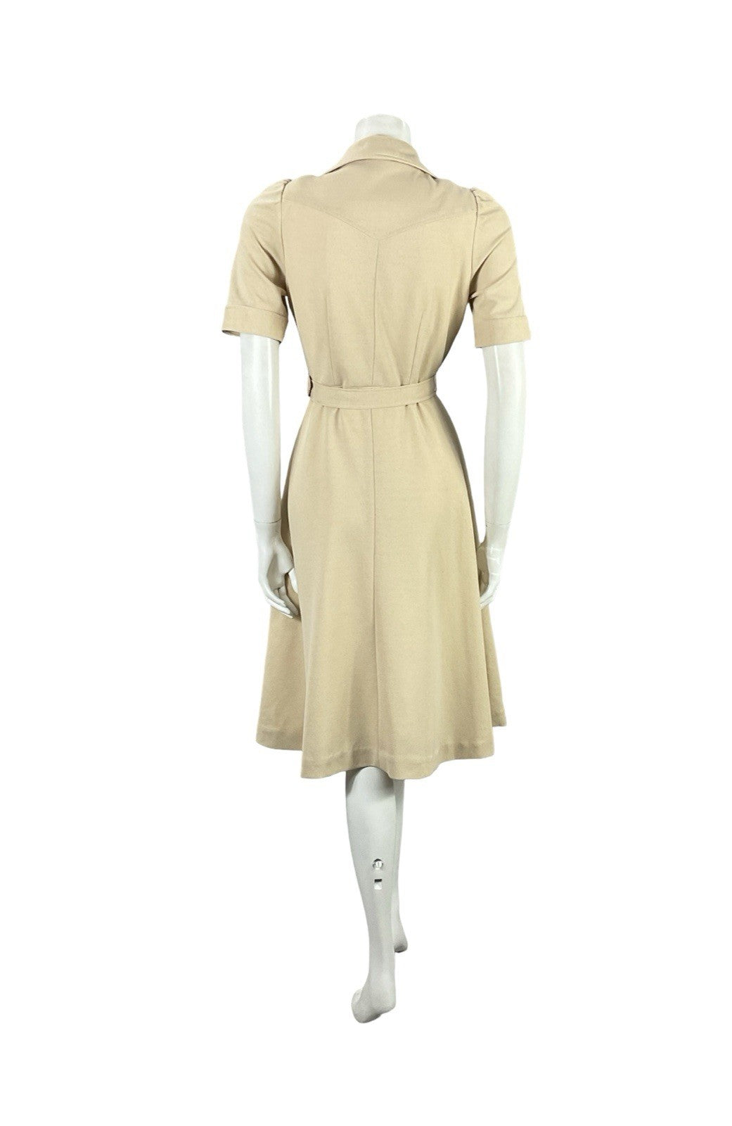 VTG JAPANESE 70S BEIGE YELLOW FLORAL EMBROIDERY A LINE BELTED SHIRT DRESS 8