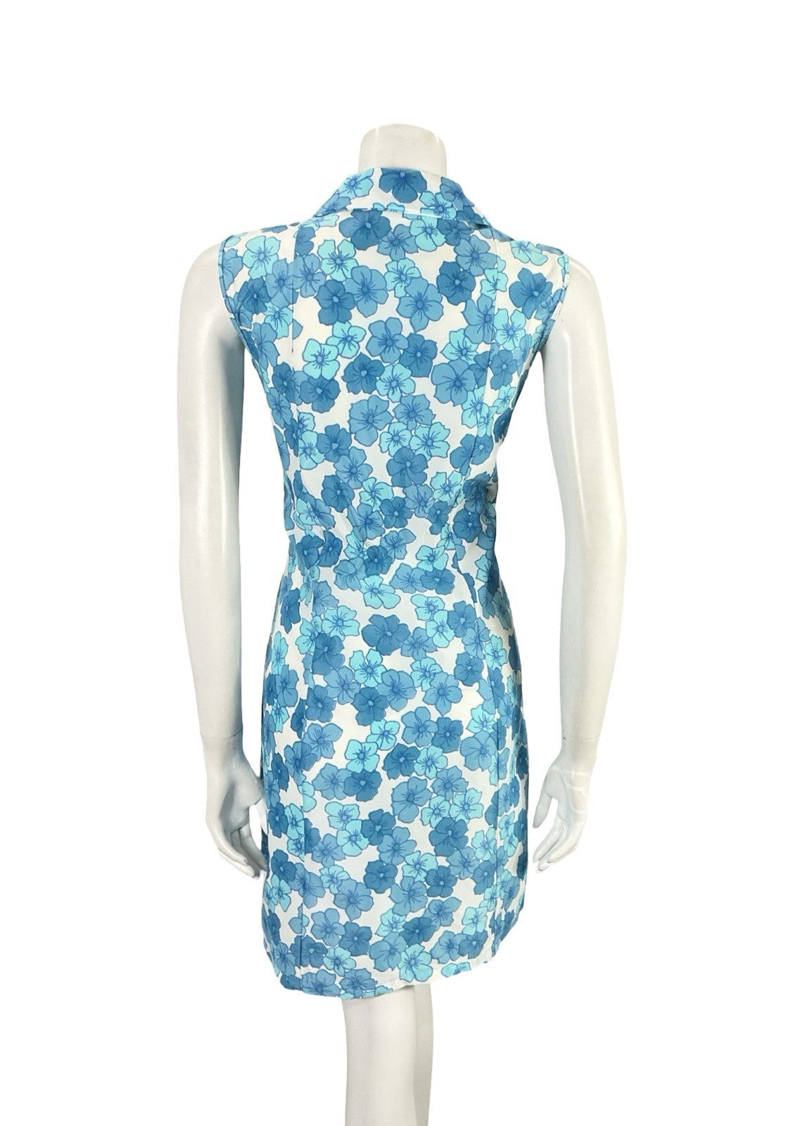 VTG 60S MOD GOGO WHITE BLUE FLORAL SHIFT SHIRT MINI DRESS 12
