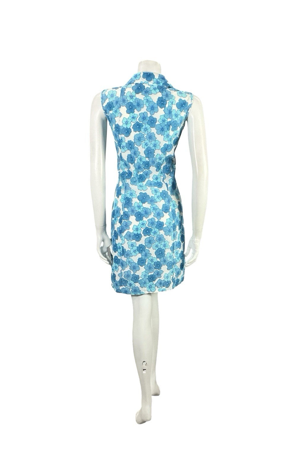 VTG 60S MOD GOGO WHITE BLUE FLORAL SHIFT SHIRT MINI DRESS 12