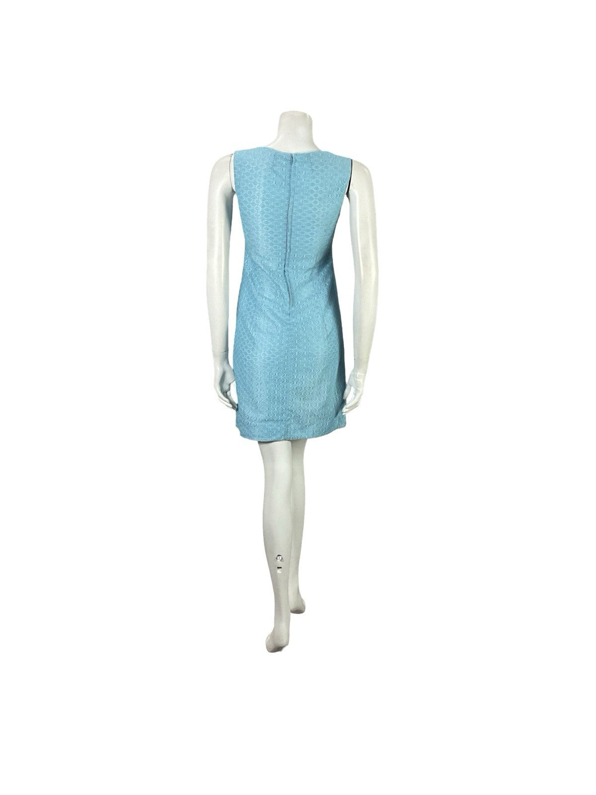 VTG 60S MOD GOGO SKY BLUE LACE EMPIRE LINE BOW BOAT NECK MINI DRESS XS 6