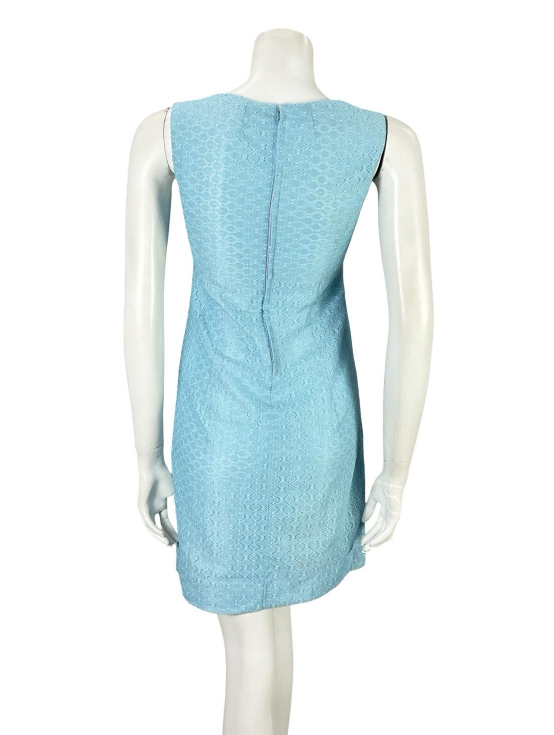 VTG 60S MOD GOGO SKY BLUE LACE EMPIRE LINE BOW BOAT NECK MINI DRESS XS 6
