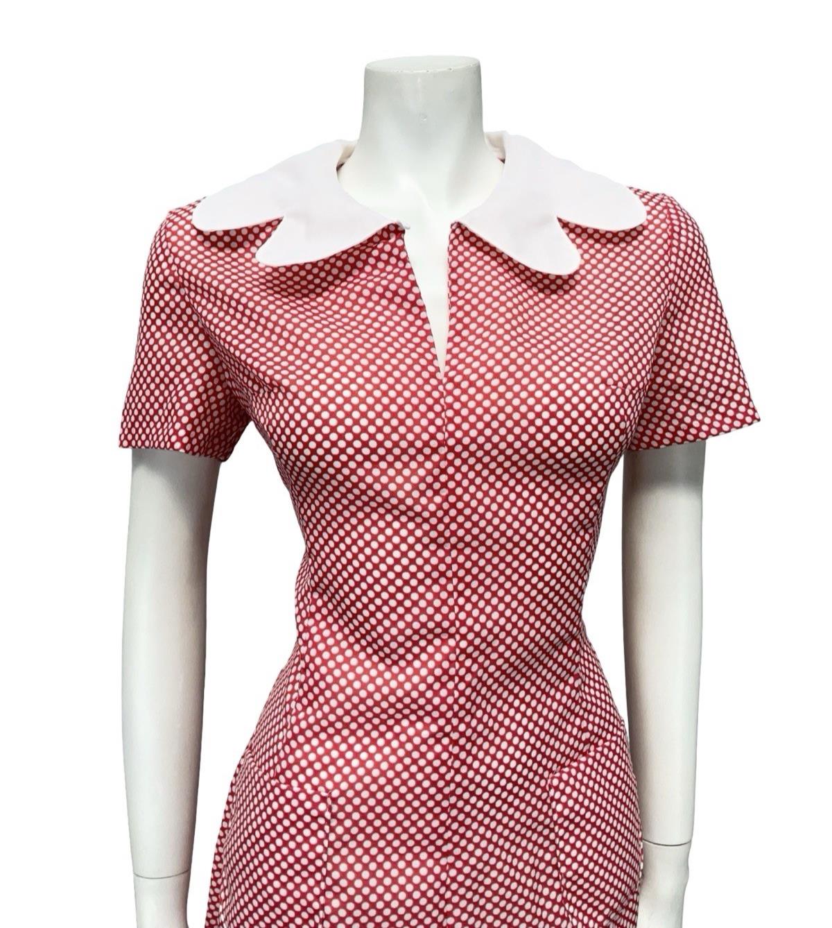 VTG 60S RED WHITE MOD GOGO BUTTERFLY COLLAR POLKA DOT PENCIL DRESS 12 14 M