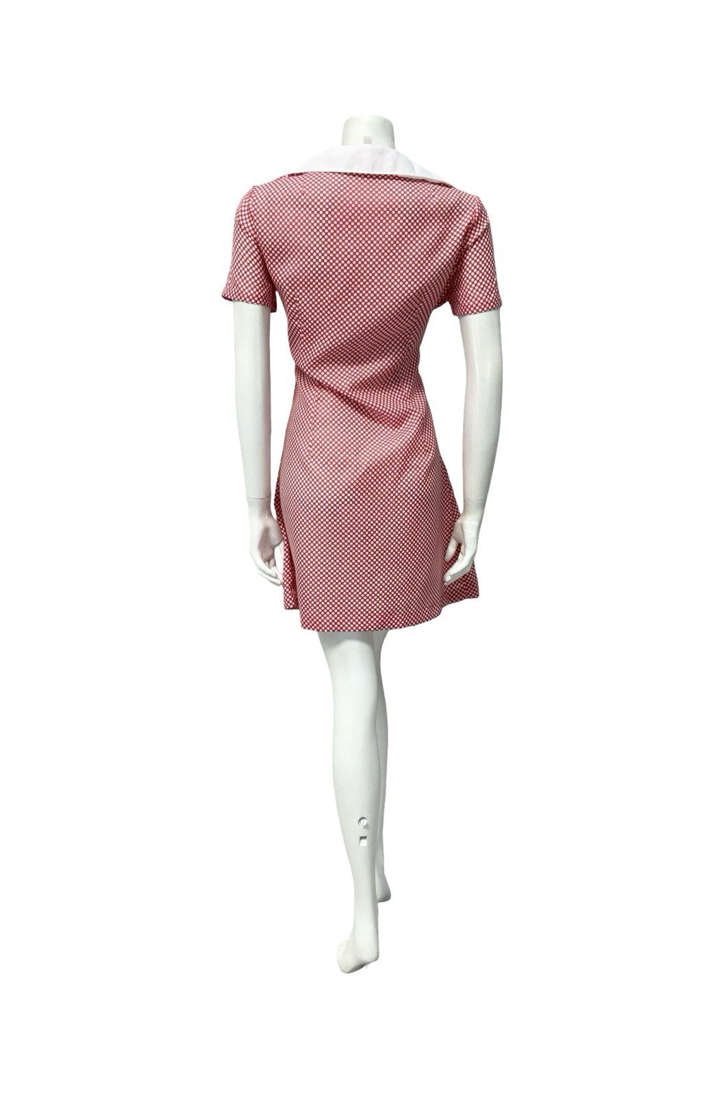 VTG 60S RED WHITE MOD GOGO BUTTERFLY COLLAR POLKA DOT PENCIL DRESS 12 14 M