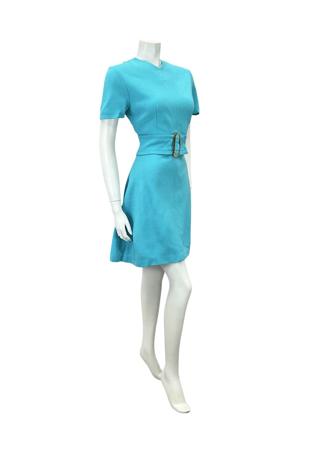 VTG 60S MOD GOGO SPACE AGE BRIGHT BLUE O RING BELT A LINE MINI DRESS 8 10 S