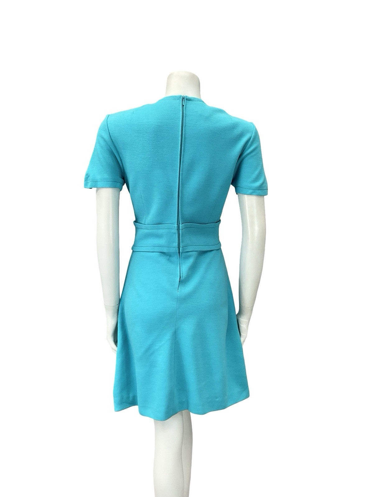 VTG 60S MOD GOGO SPACE AGE BRIGHT BLUE O RING BELT A LINE MINI DRESS 8 10 S