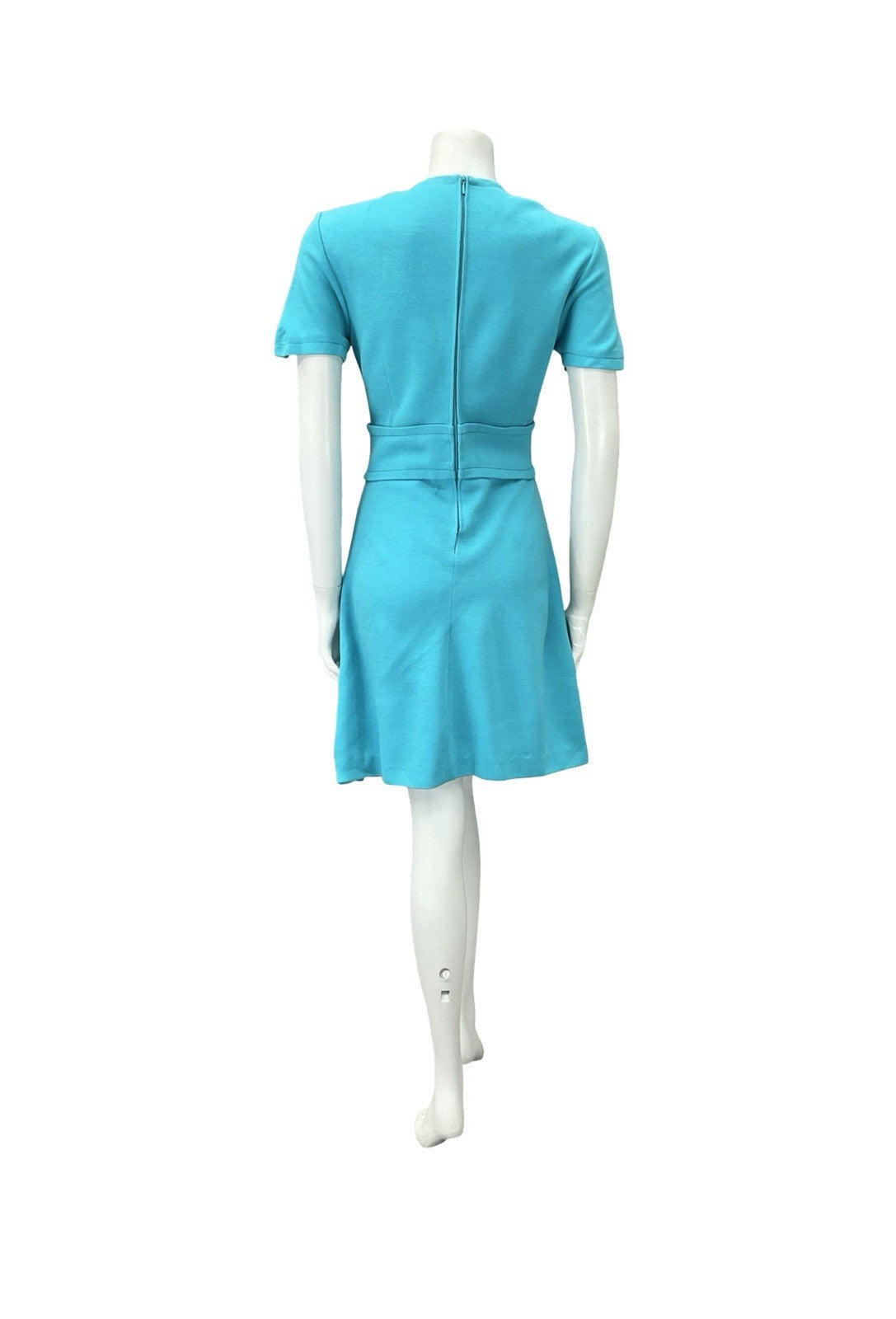 VTG 60S MOD GOGO SPACE AGE BRIGHT BLUE O RING BELT A LINE MINI DRESS 8 10 S
