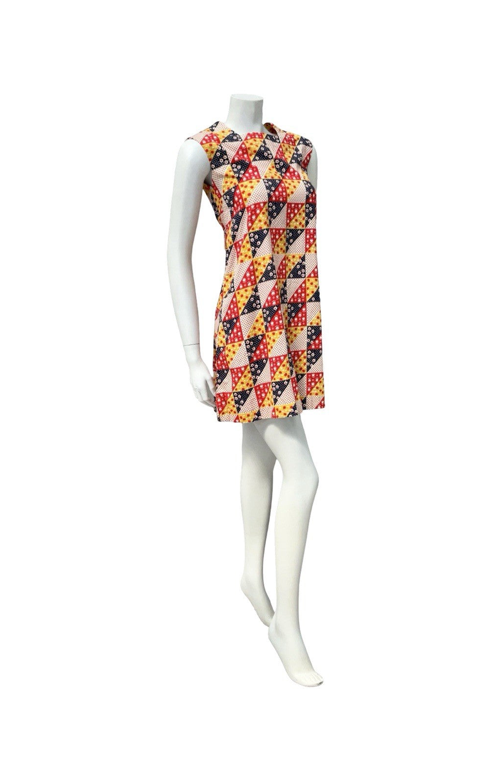 VTG 60S MOD RED WHITE BLUE YELLOW GEOMETRIC APPLE DAISY PINAFORE TENT DRESS 4