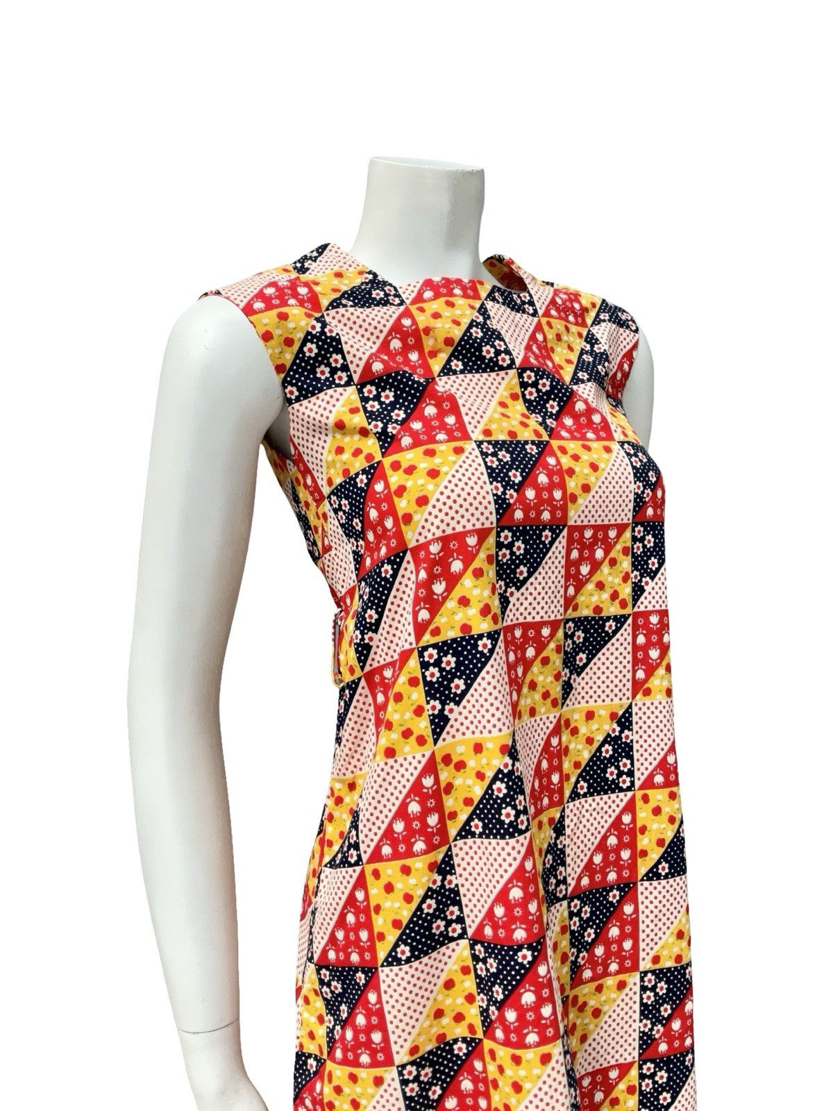 VTG 60S MOD RED WHITE BLUE YELLOW GEOMETRIC APPLE DAISY PINAFORE TENT DRESS 4