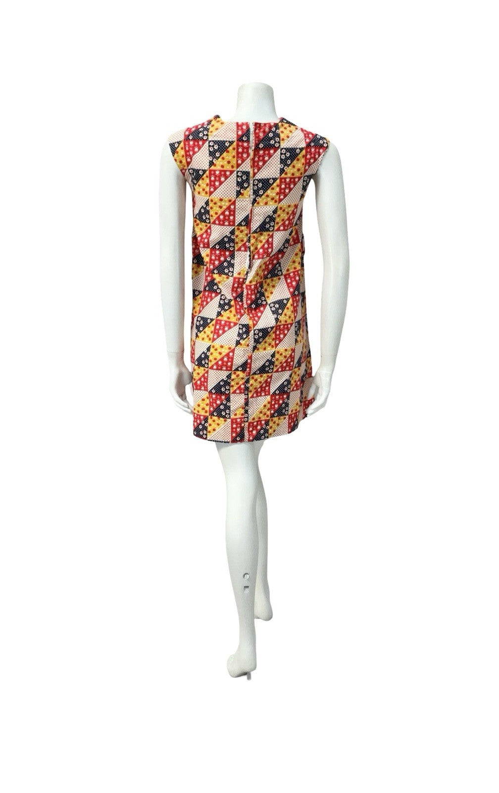 VTG 60S MOD RED WHITE BLUE YELLOW GEOMETRIC APPLE DAISY PINAFORE TENT DRESS 4