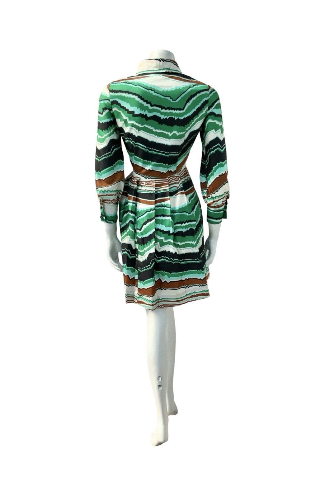 VTG 60S 70S GREEN BROWN BLACK CREAM MOD DAGGER GEOMETRIC ZIG ZAG SHIRT DRESS 8